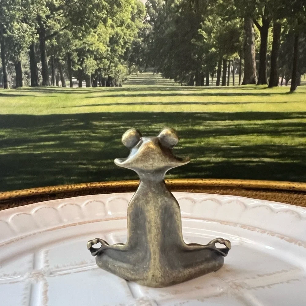 Meditation Frog Incense Holder Gold Tone Yoga Frog Decor